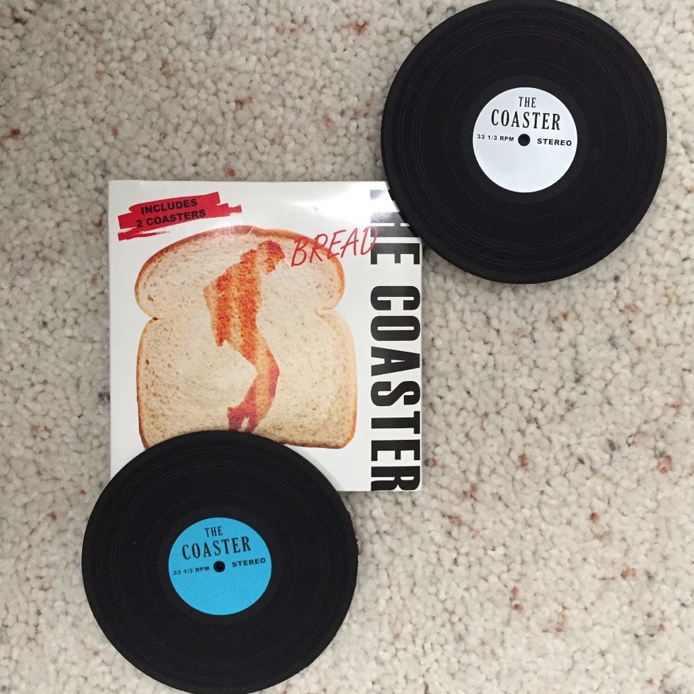 Drink Coaster Set Vinyl Record Theme “Bread” NWT